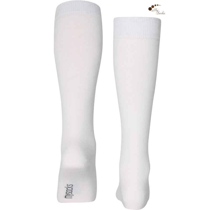 Mysocks جوارب ميسوك عالية الركبة بيضاء للنساء والرجال من القطن الممشط بدون كعب طويلة عالية بيضاء، 8-11 - Image 3